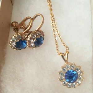 Blue rhinestone set non pierced earrings